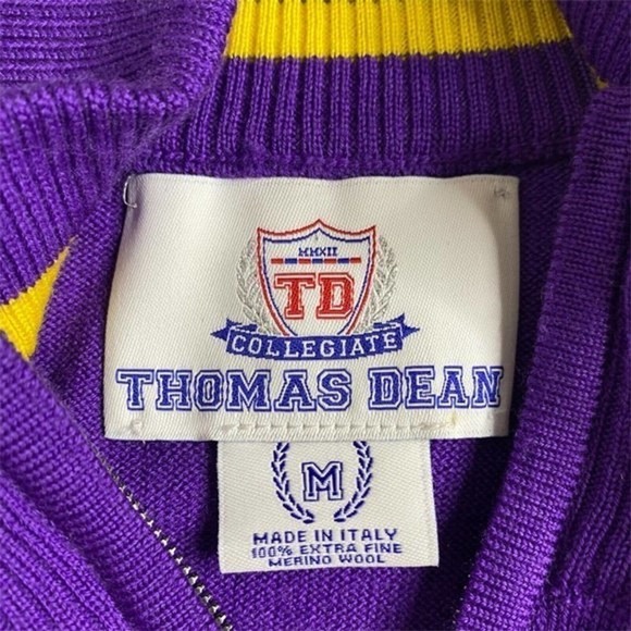 Thomas Dean LSU Sweater Vest Collegiate Extra Fine Merino Wool 1/4 Zip Medium - Picture 2 of 6